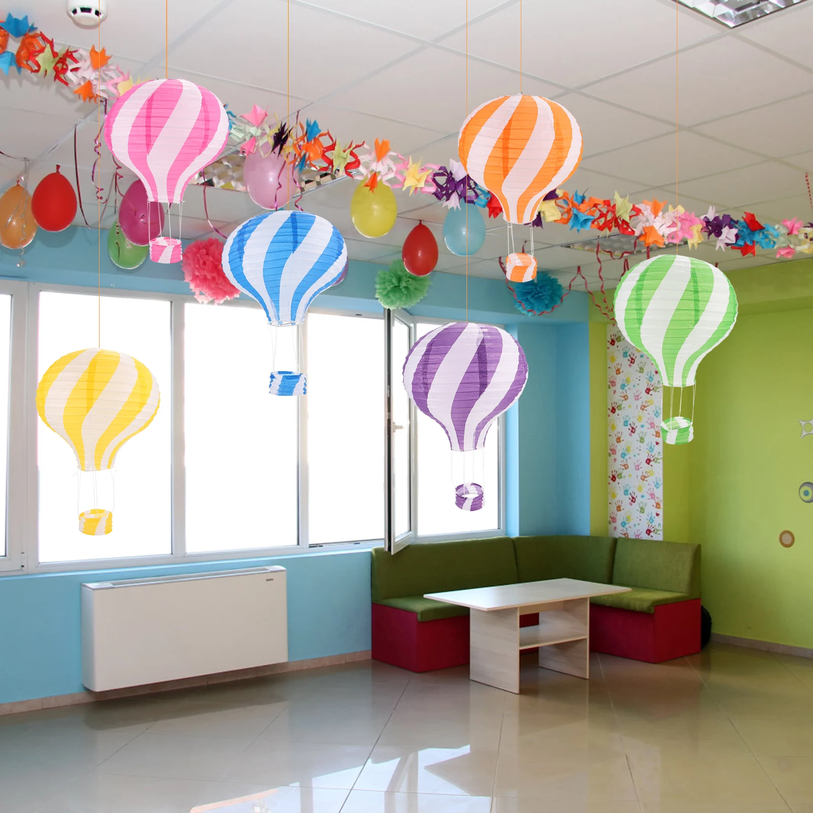 

6pcs Hot Air Paper Hanging Party Decorations Wedding Birthday Jungle Wonderland Theme Japanese Style Diy