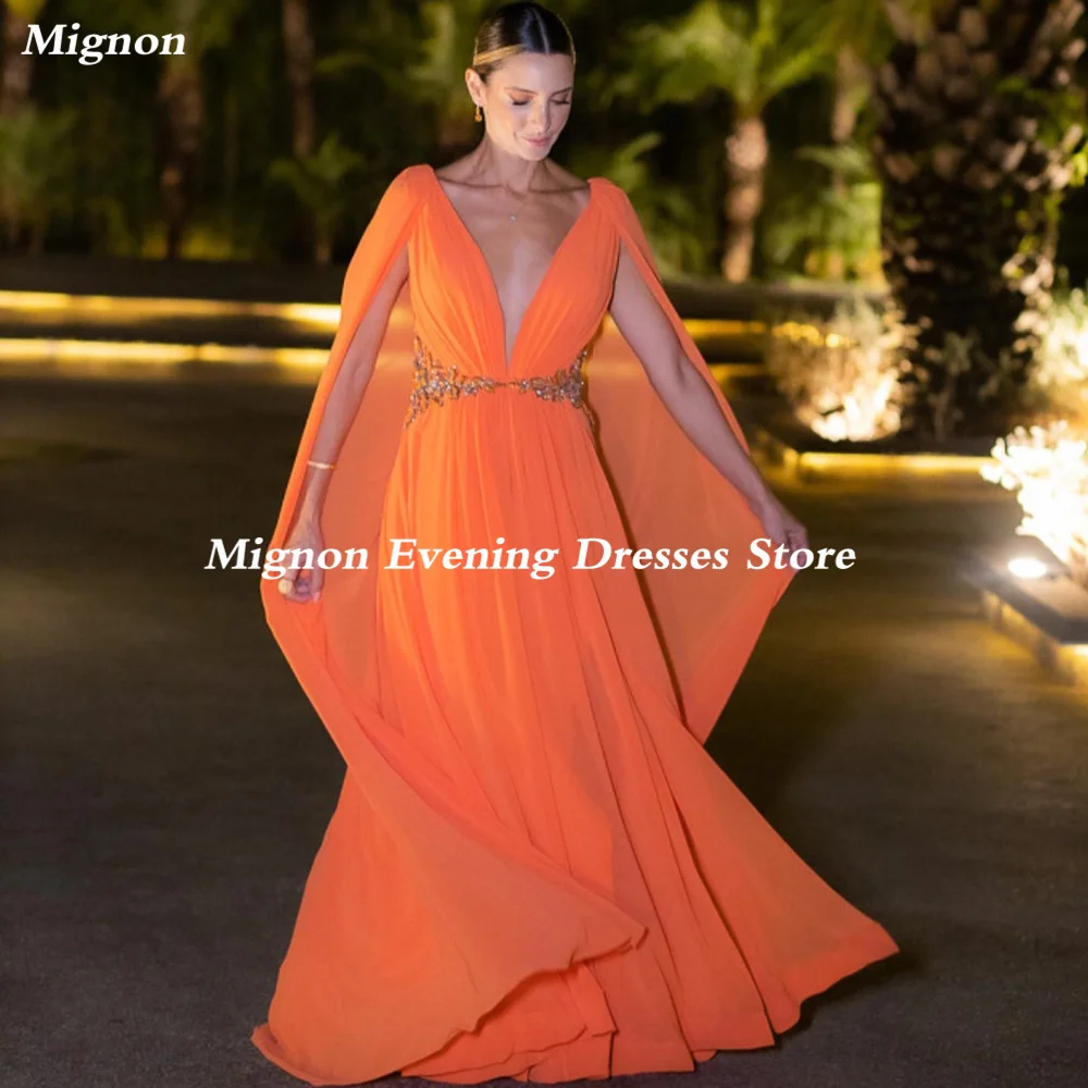 

Mignon Chiffon A-line V-neck Appliques Formal Prom Gown Floor Length luxury Evening Formal Elegant Party Dress for Women 2023