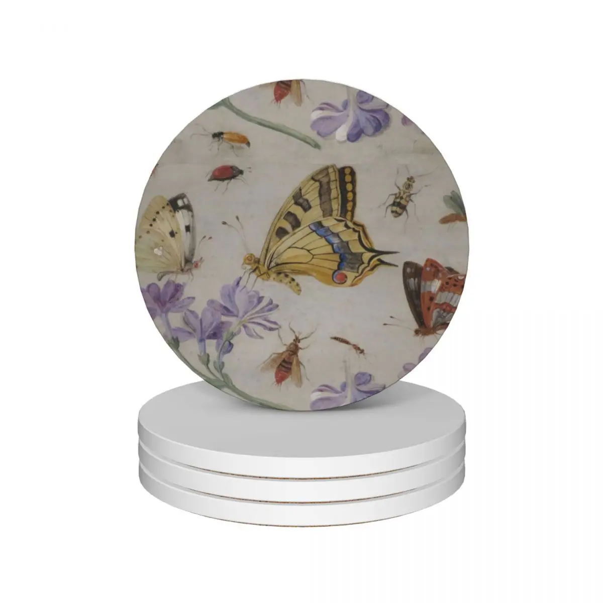 

Butterflies, Other Insects, and Flowers by Jan van Kessel Ceramic Coasters (Set of 4) set cute for coffee mugs slate Coasters