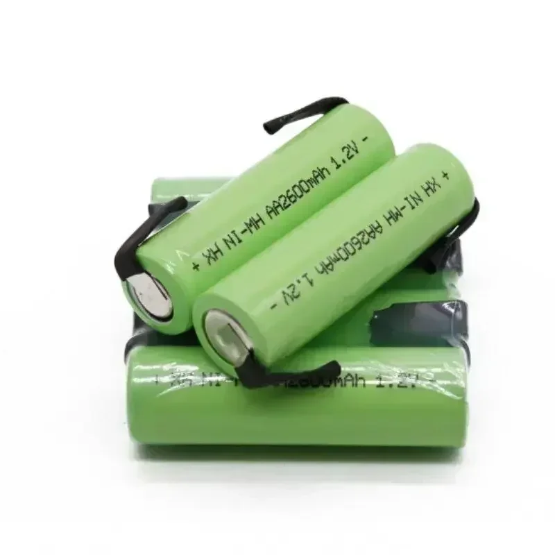 100% แบตเตอรี่ AA แบตเตอรี่แบบชาร์จไฟได้1.2V 2600mAh AA NiMH พร้อมหมุดบัดกรีสำหรับของเล่นแปรงสีฟันไฟฟ้าแบบ DIY