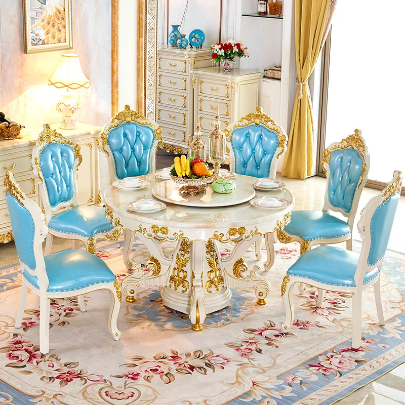 

Круглый обеденный стол из массива дерева цвета слоновой кости для виллы, дома, отеля, стол для хот-пота со стульями и поворотным механизмом