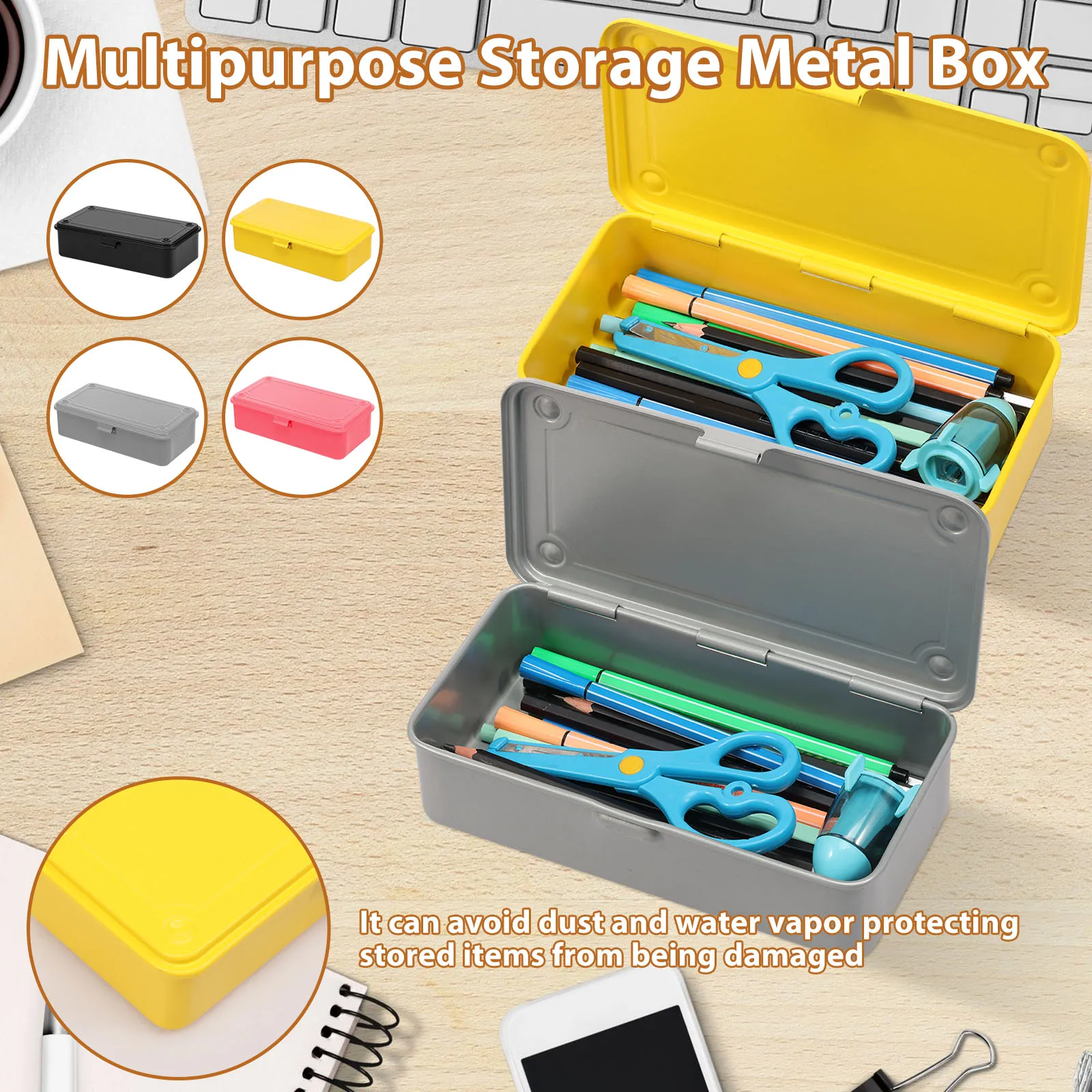 

2Pcs Trunk Tool Box with Lid Multipurpose Iron Storage Box Rectangular Metal Container Metal Storage Organizer for Scrapbook