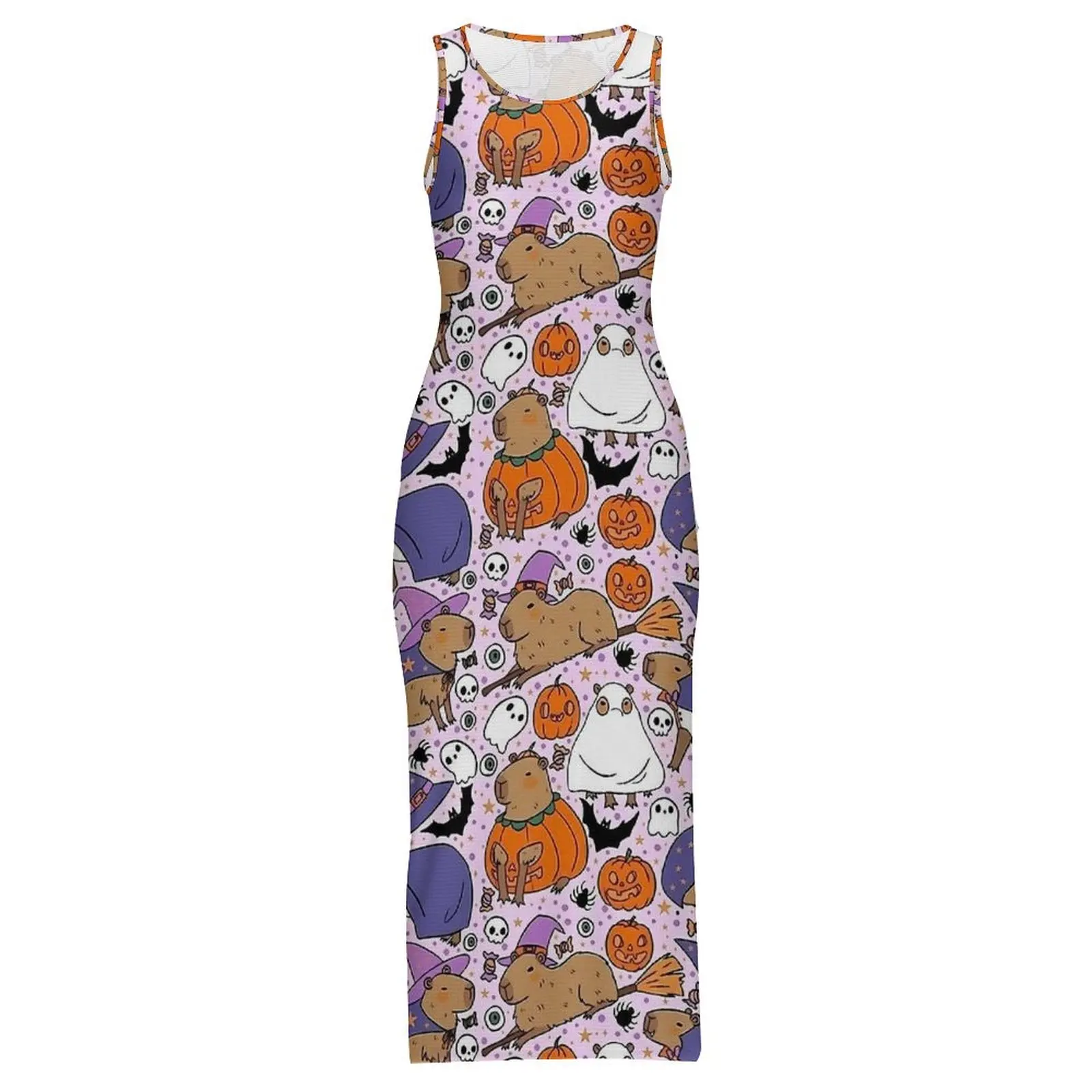 Women Cute Halloween Capybara Print Dress  Street Style Bodycon Dress Summer Sleeveless Pretty Maxi Dresses Oversized Clothing