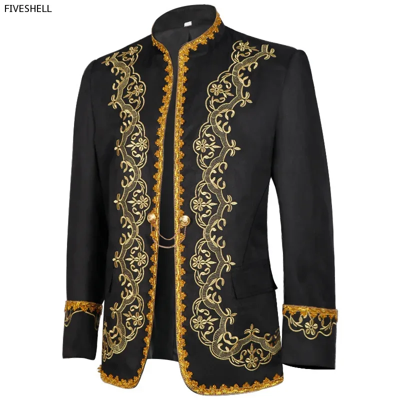 

aaa12 3Medieval Gothic Costume for Men Embroidery Baroque CosplayJacket Luxury Wedding Party Stage Performance Palace Blaz