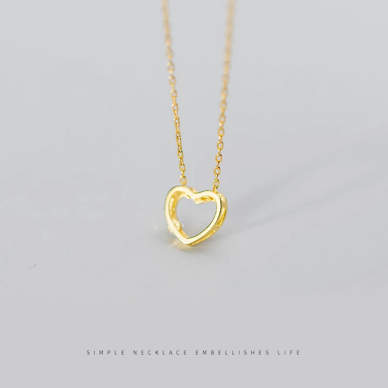 MODIAN 925 Sterling Silver Simple Gold Color Radiant Zircon Hollow Out Hearts Pendant Necklace for Women Fashion Fine Jewelry