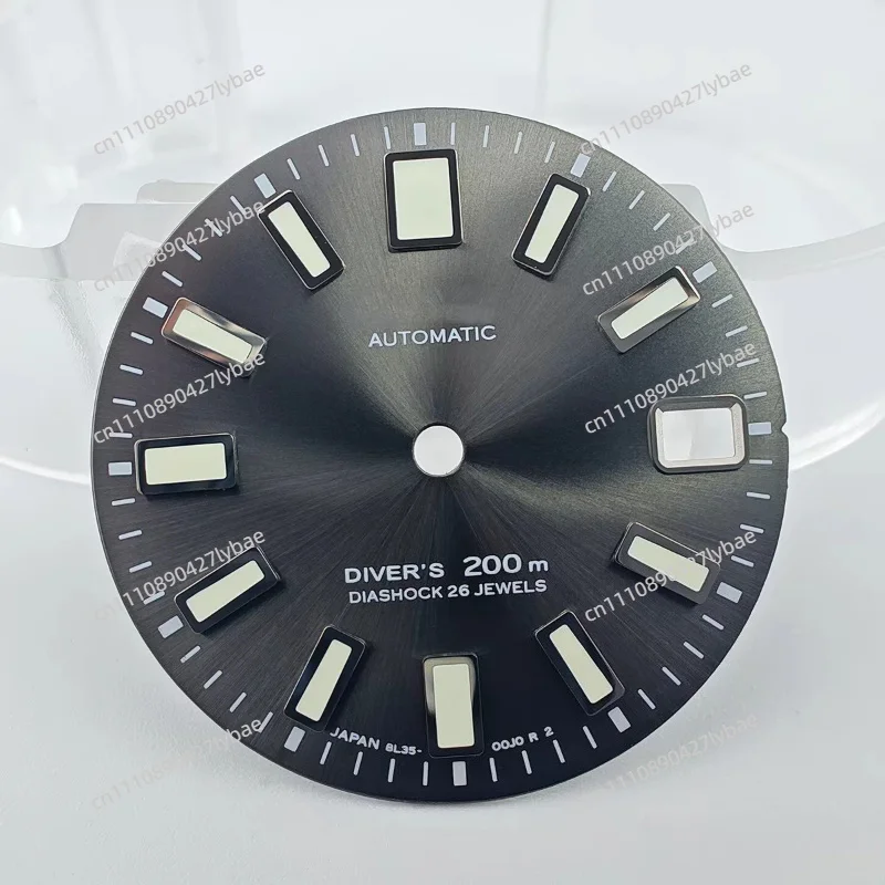285mm-diameter-high-quality-62mas-sun-pattern-gray-dial-suitable-for-nh35-movement-c3-green-luminous-featuring-with-s-logo