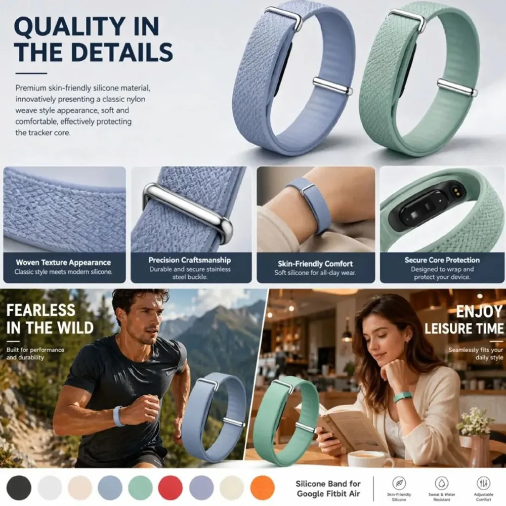 Silicone Sport Strap For Google Fitbit Air Buckle Adjustable Replacement Soft Wristband Fitness Tracker Mod Parts Accessories