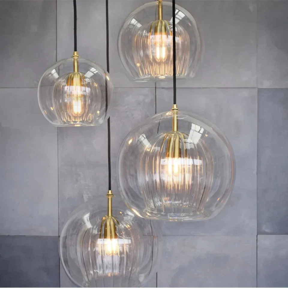 

Nordic LED Loft Pendant Light Glass Amber/Clear Hanging Lighting Fixture Industrial Pendant Lamp for Kitchen Living Room Modern