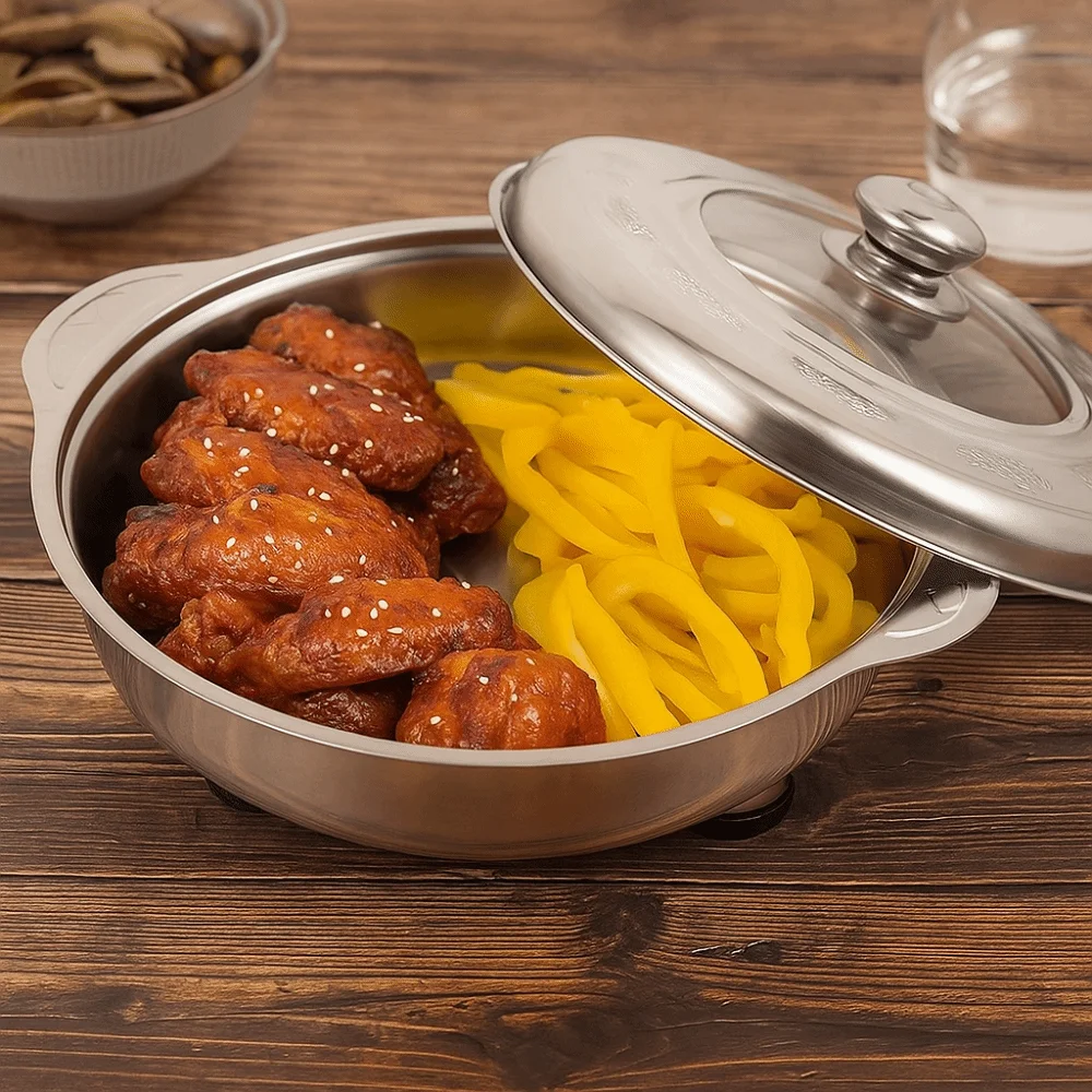 

Stainless Steel Buffet Chafing Dish Food Tray Detachable Legs Handle Portable Cooking Gear Save Space Multifunctional