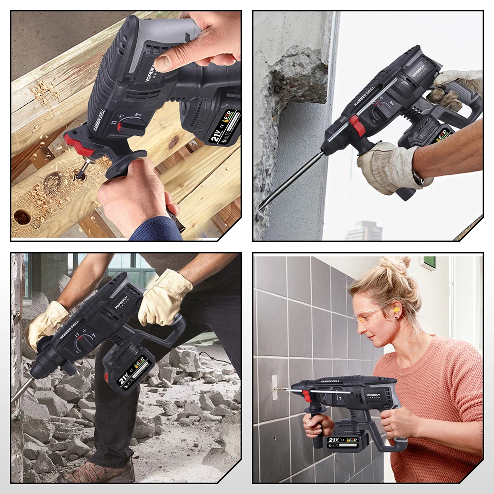 Yofidra 26mm Brushless Electric Hammer Impact Drill Multifunction Efficient Cordless Rotary Power Tool For Makita Battery Pin