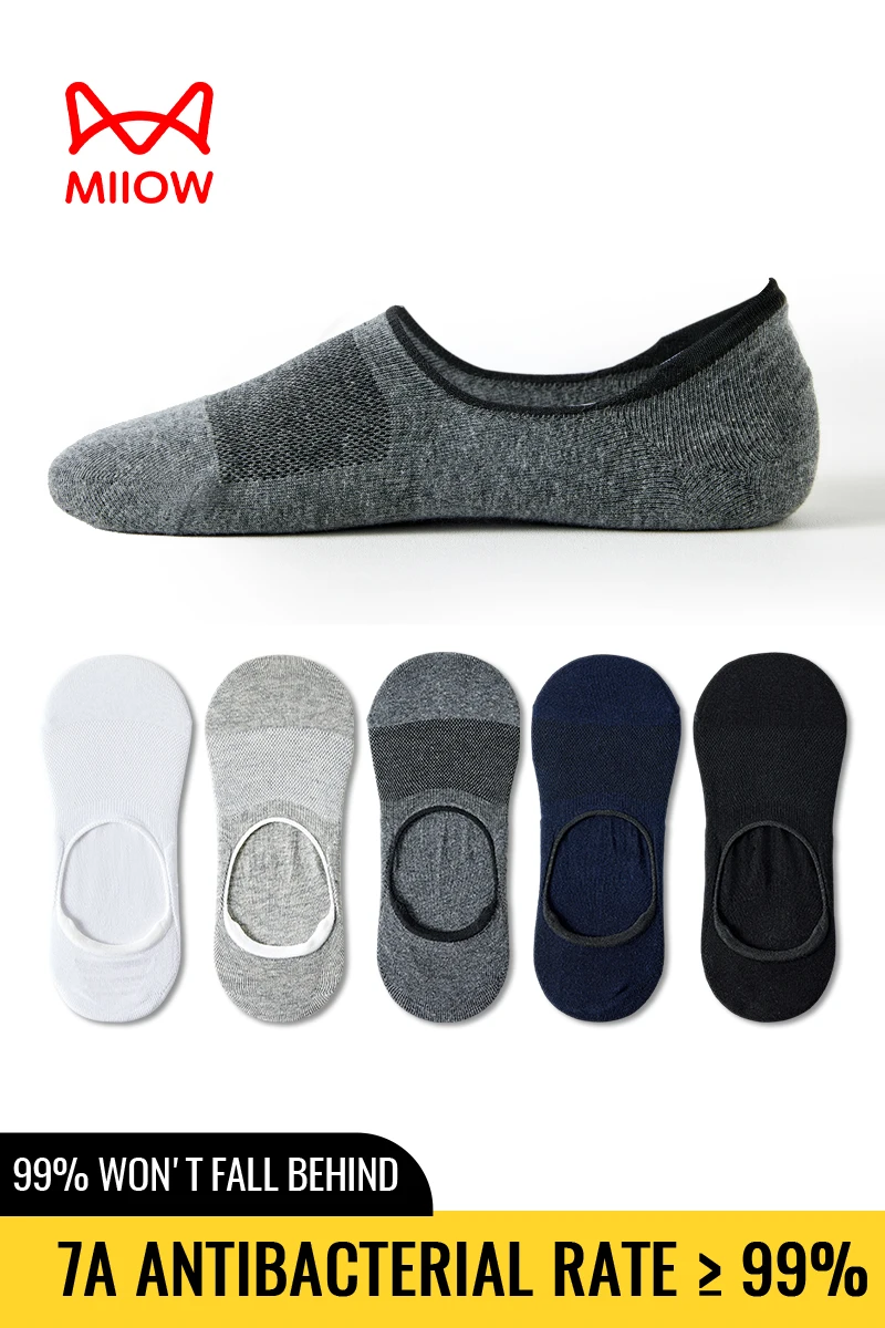 MiiOW القطن جورب قصير الرجال غير مرئية قارب جورب المضادة للانزلاق الكاحل جورب الصيف رقيقة مزيل العرق تنفس شبشب عمل جورب