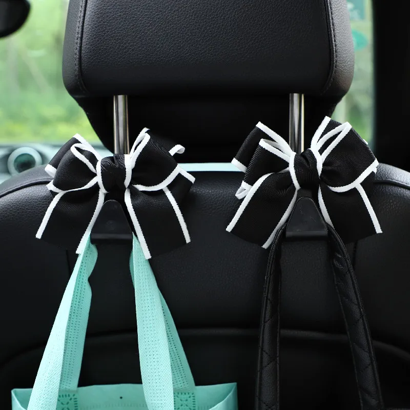 Cute Bowknot Car Headrest Hook Hidden Vehicle Backseat Hanger Purse Bag Clothes Holder Universal Auto Interior Decor Accessory