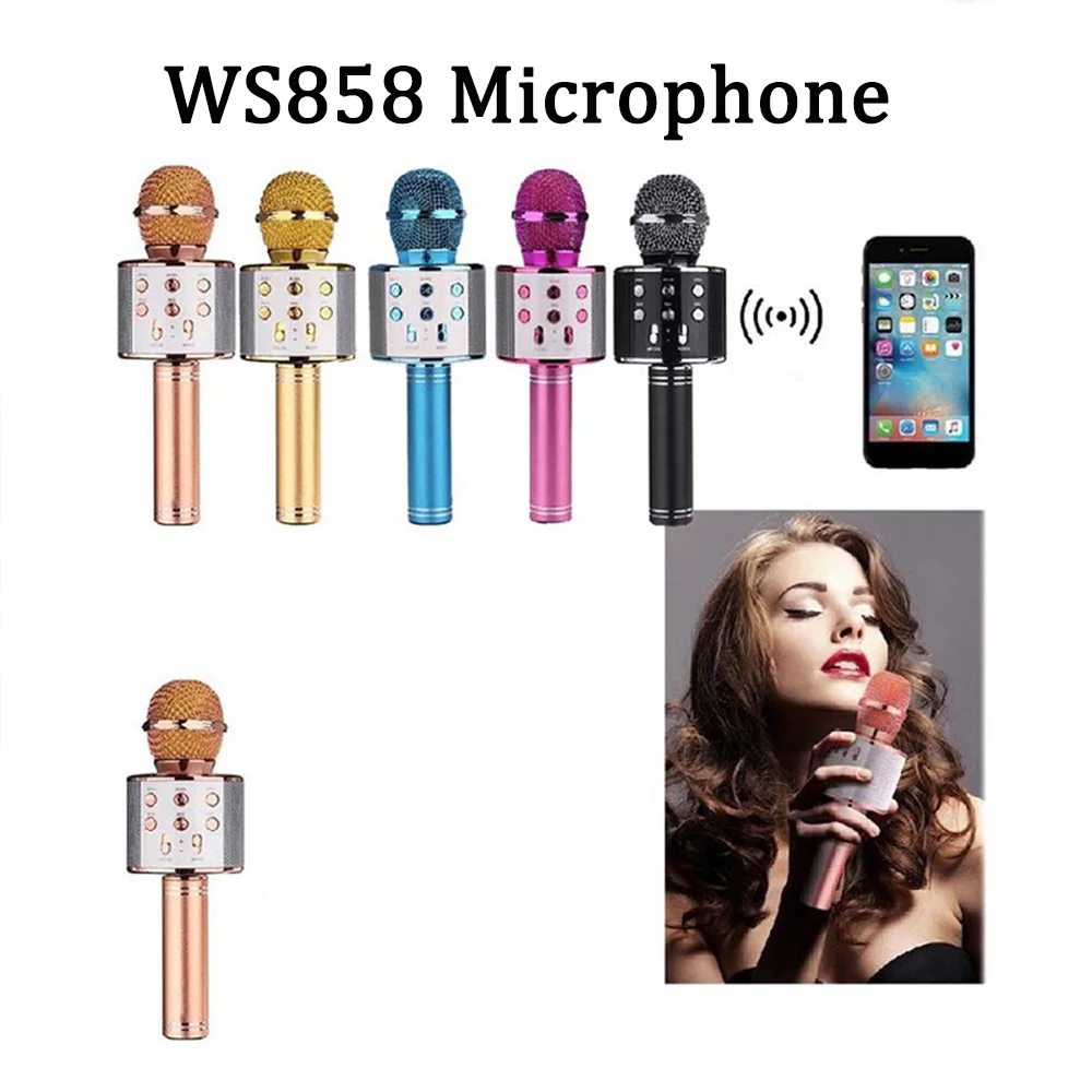 

Portable WS858 Microphone Bluetooth-compatible Karaoke Microphone Wireless Professional Speaker Home KTV Handheld Microphone