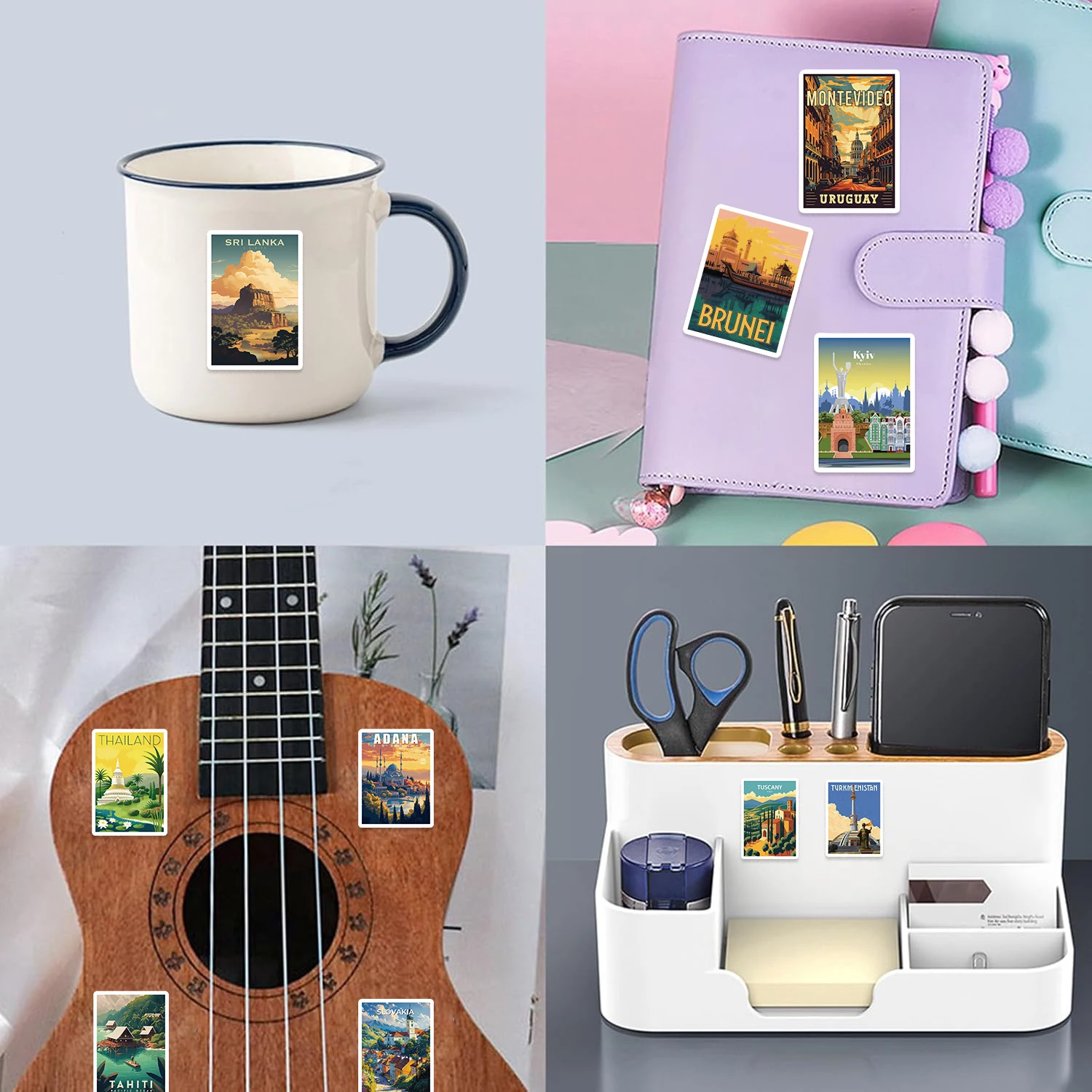 50/100 peças adesivos de vinil de marcos do mundo famosos-calques de PVC para laptops, garrafas de água, capacetes e muito mais