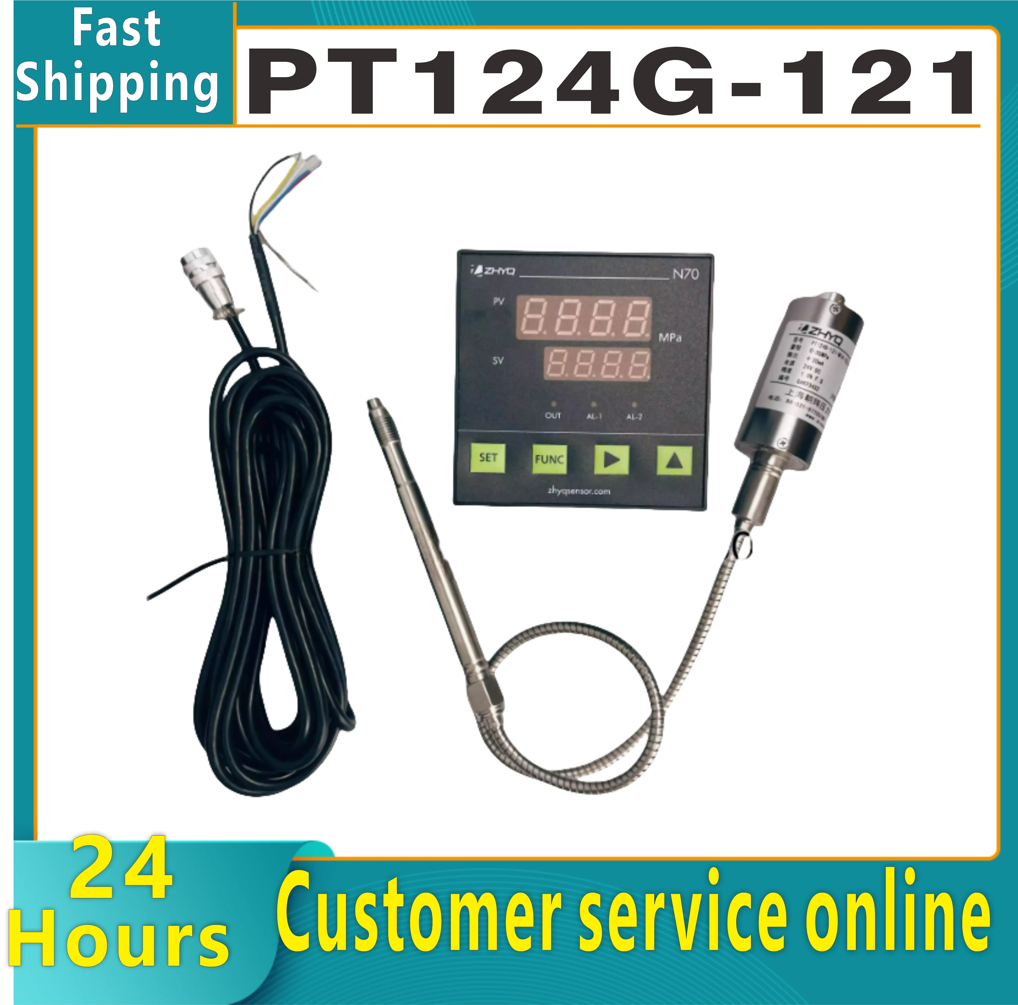 ZHYQ PT124G-121 Plastic Extruder Melt High Temperature Pressure Sensor 5-pin&Indicator N70/N80/N90 220VAC Output 2 mV/V