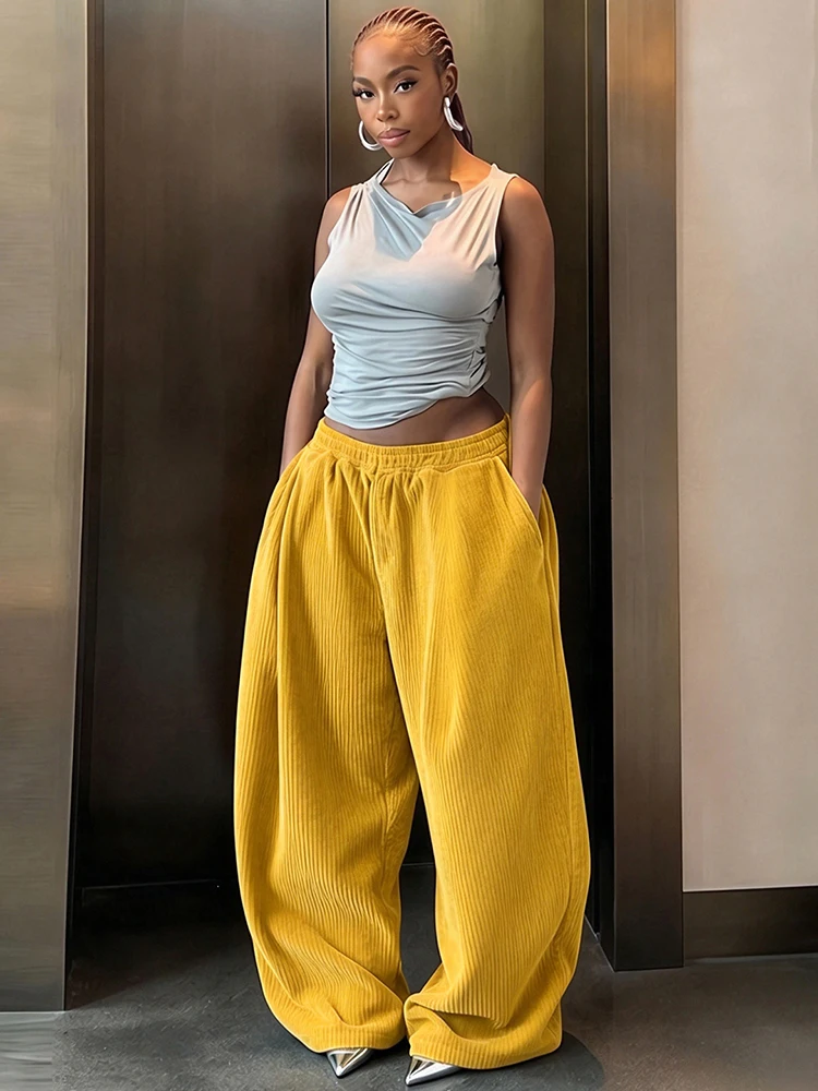 Weird Puss Lässige, bequeme lange Hose für Damen, Herbsttrend, elastische, hochtaillierte, einfarbige, schlichte, Oversize-Style, klassische Streetwear – Detail 12