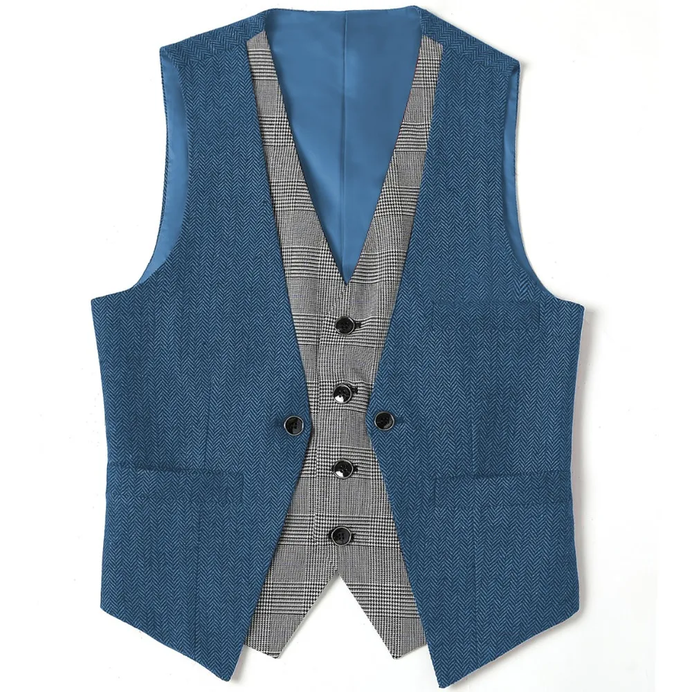 

Men's Suits Vest V Neck Fake Two Pieces Herringbone Wool Business Fashion Style Formal Men's Waiscoat For Wedding