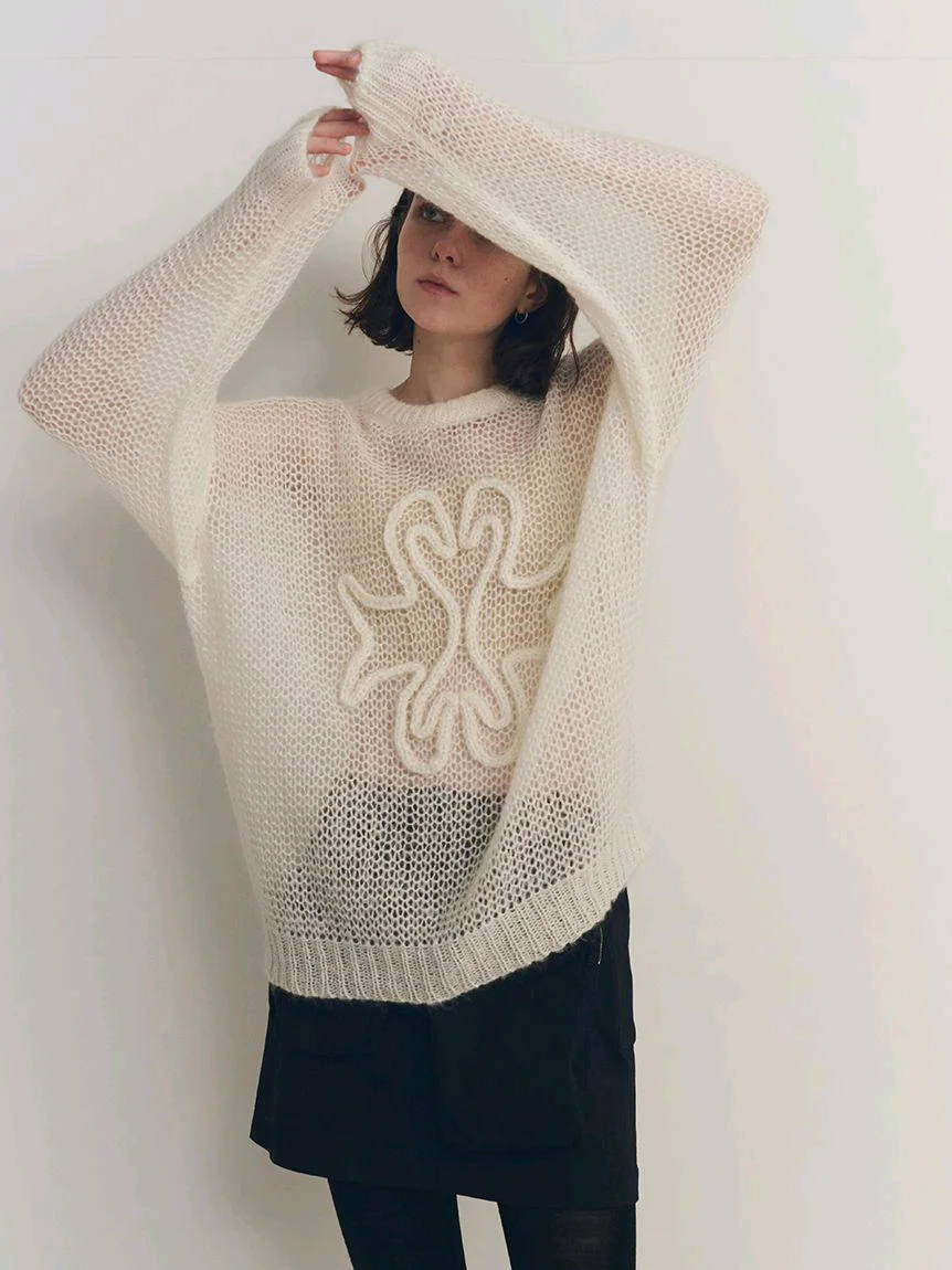 

Handmade Lazy Sle Loose Knitted Sweater Pure Camere Floral Crochet Design Japanese Trendy Brand Women's Winter Faion