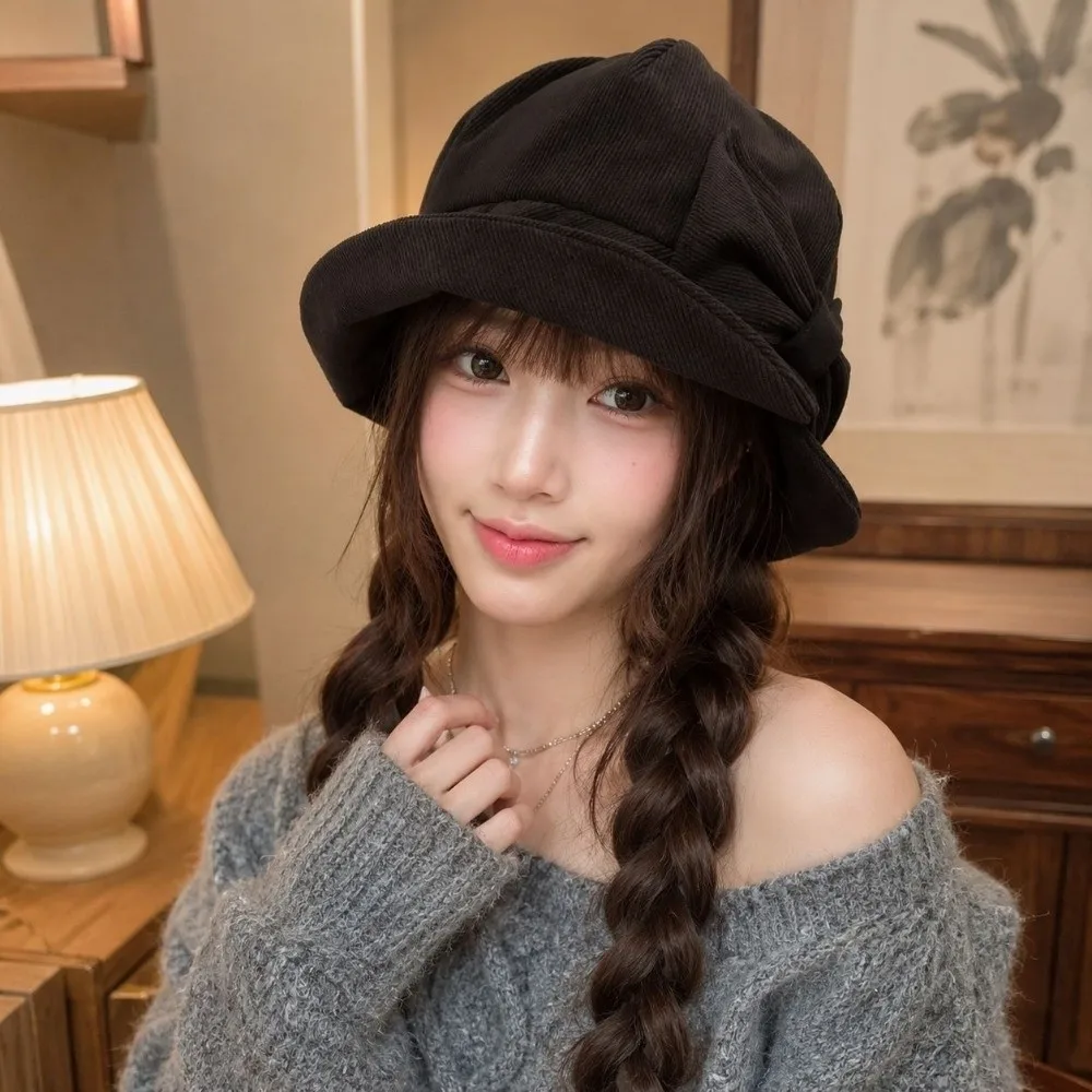 Slit Front Women's Bucket Hat Warm Construction Cold Resistant Vintage Bucket Hat Comfortable Fit Bow Bucket Hat