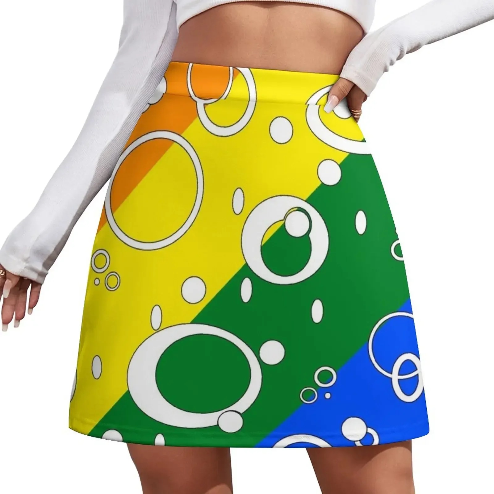 

Retro Futuristic Loops, Rainbow Pride Flag, White Loops Mini Skirt Women's skirts skirt for women School uniform