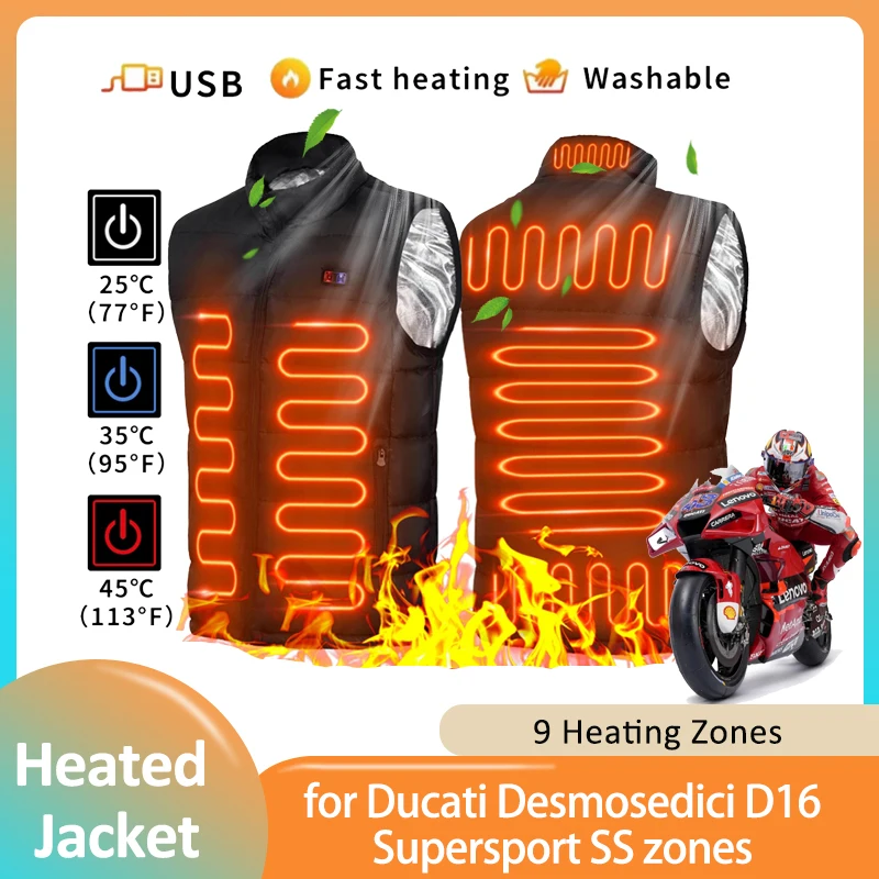 9 Heated Vest Zones Electric Heated Jacket Sportswear Vest Coat Graphene USB Heating for Ducati Desmosedici D16 Supersport SS