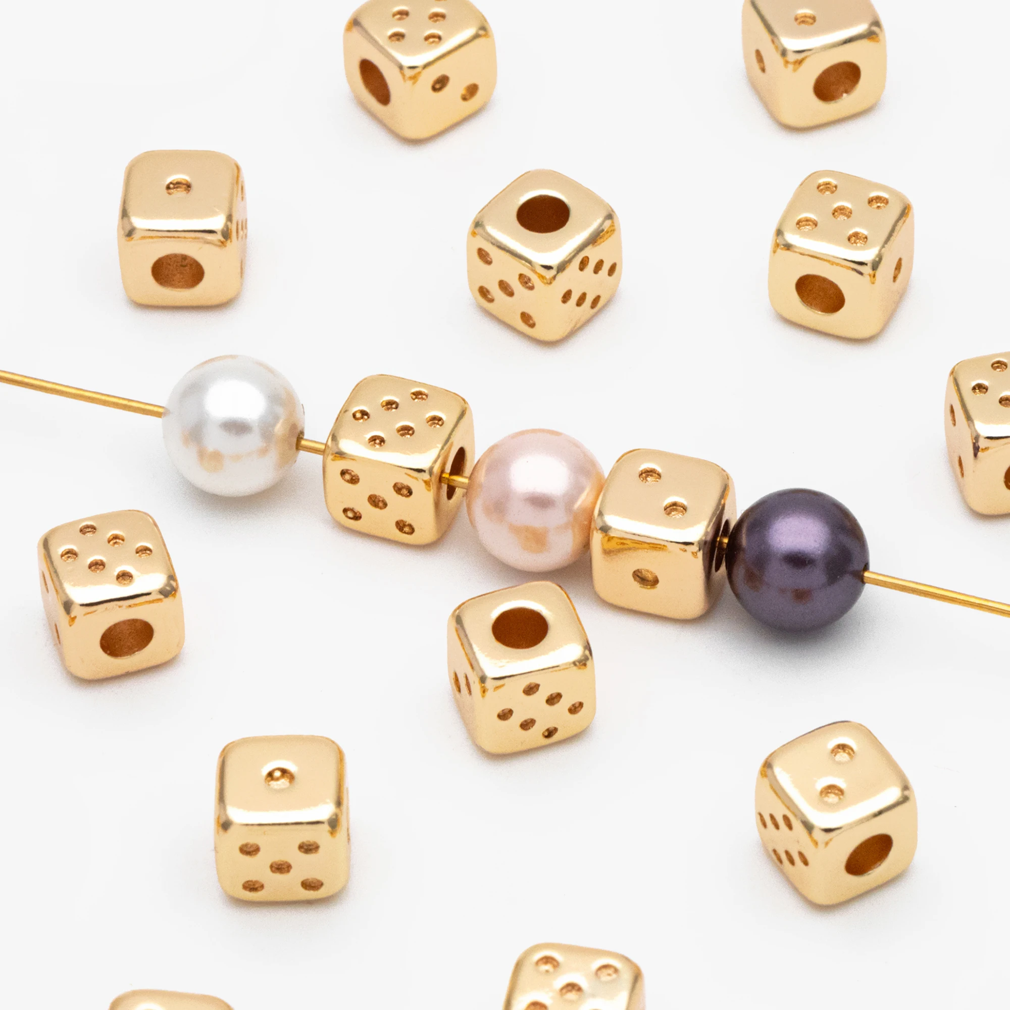 

10pcs Lucky Dice Spacer Beads 7mm, Real Gold Plated Brass, Cube Dice Beads For Jewelry Making DIY Supplies Accessories (GB-3574)