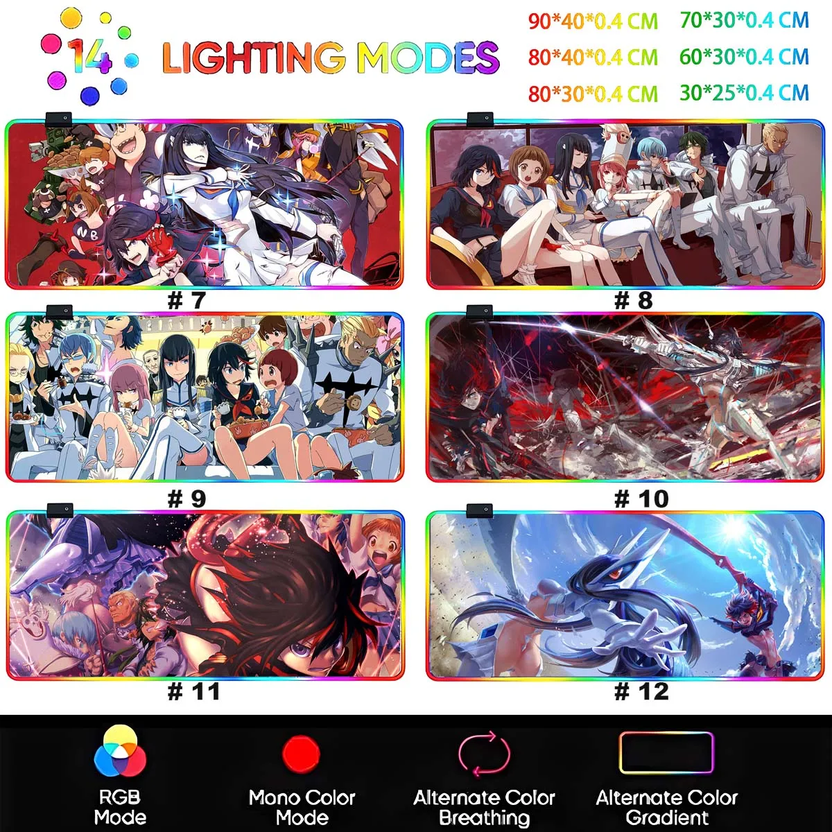 Anime Grils KILL la KILL Matoi Ryuko Mouse Pad LED Mousepad Besar Bercahaya RGB Backlit Mouse Pad Meja Gaming Keyboard Mouse Mat