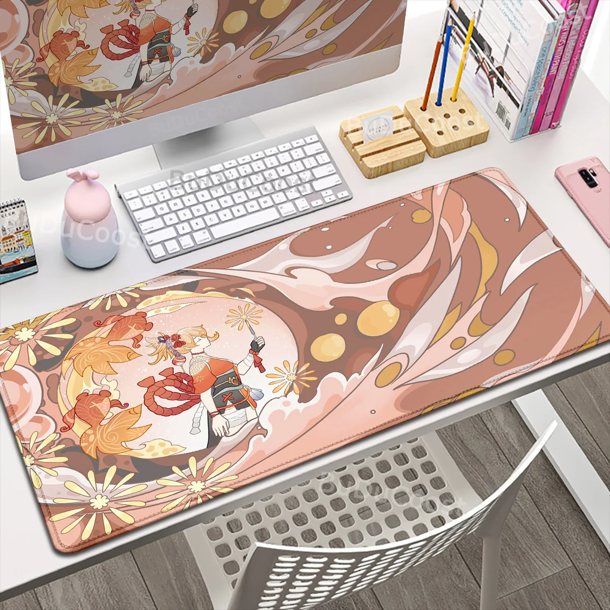 Large Gaming Mousepad Kawaii Genshin Impact Hu Tao Anime Deskmat Natural Rubber Keyboard Pad Pc Accessories Table Protector Rugs