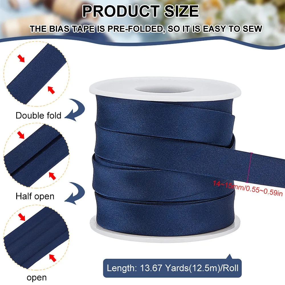 Polyester Piping Ribbon for Garment Accessories Cheongsam Decoration Prussian Blue 1/2~5/8 inch(14~15mm)