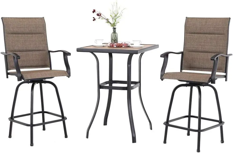 3 Piece Outdoor Swivel Bar Stools Set, Bar Height Patio Bar Set with Padded Textilene Fabric, All-Weather High Top Pat