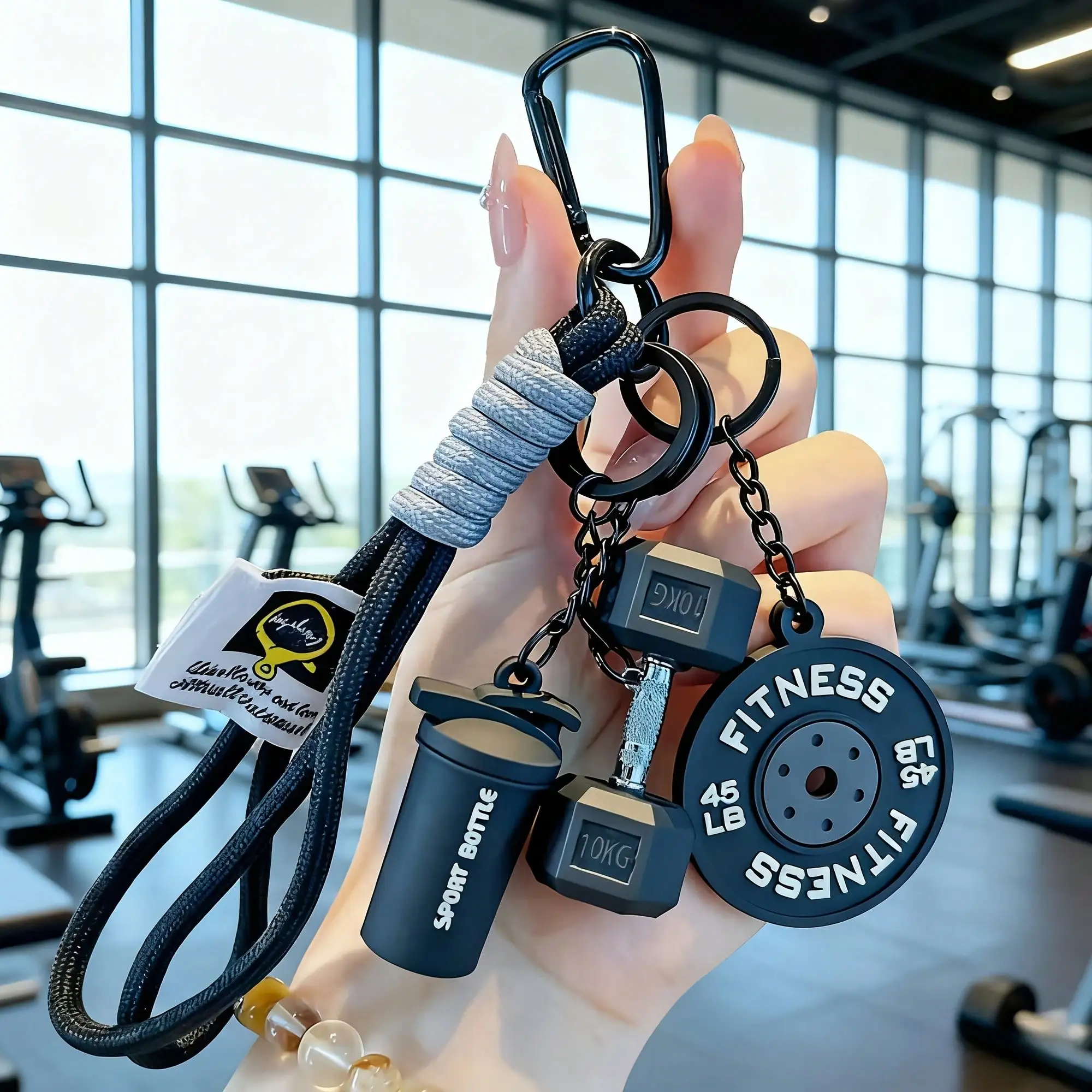 4pcs Sporty Fitness Keychain Set| Handcrafted Rubber Dumbbell And Kettlebell Charms With Rope, Uni, Ideal For Fitness Enthusiasts And Gifting