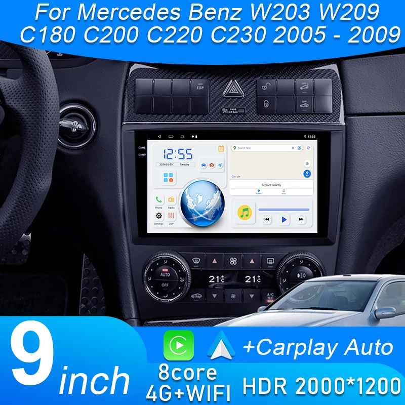 

Автомобильный радиоприемник Carplay для Mercedes Benz W203 W209 C180 C200 C220 C230 2005-2009 навигация GPS Android авто стерео экран без 2din