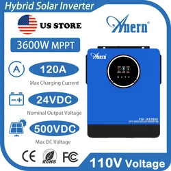 Anern Solar Inverter Charger 3600W 110V 3200W 230V 24V Pure Sine Wave with 80A 120A MPPT Solar Controller for Off-Grid Home RV