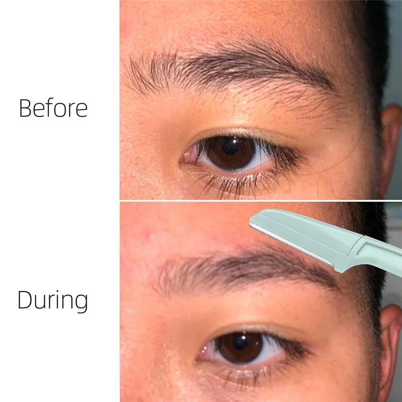 【شعبية】ماكينة حلاقة للوجه للنساء، أدوات تخزين قابلة للطي، شفرات حواجب لإزالة شعر الوجه للنساء والرجال أثناء السفر، أداة تجميل