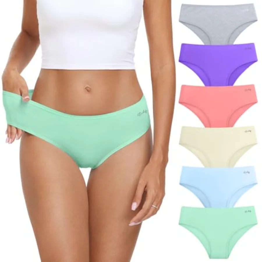 

coskefy Women's Underwear Cotton Hipster Panties Low Rise Briefs Soft Strench Breathable Ladies Bikini Underwear 6 Pack