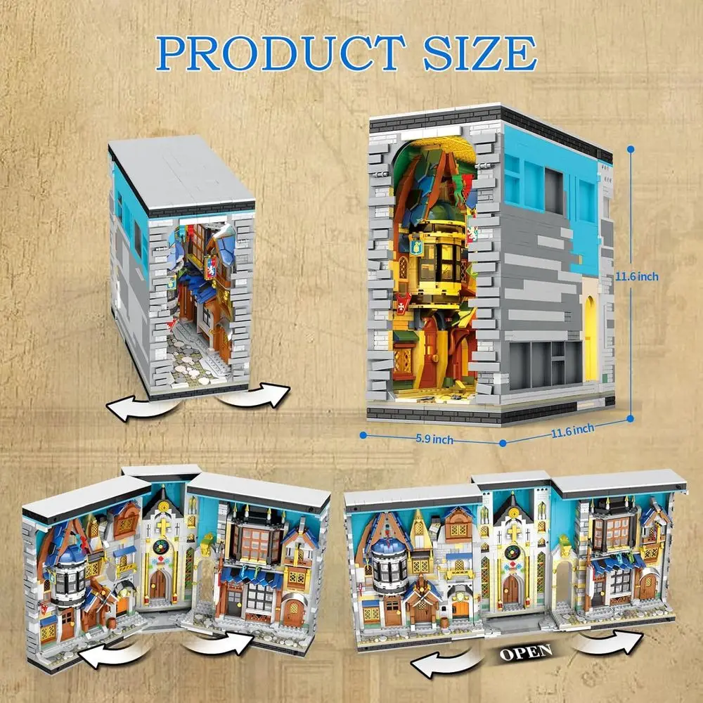 Mittelalterlicher Buchecke im europäischen Stil mit Licht, DIY-Bausatz für Zuhause, geeignet für Kinder ab 8 Jahren