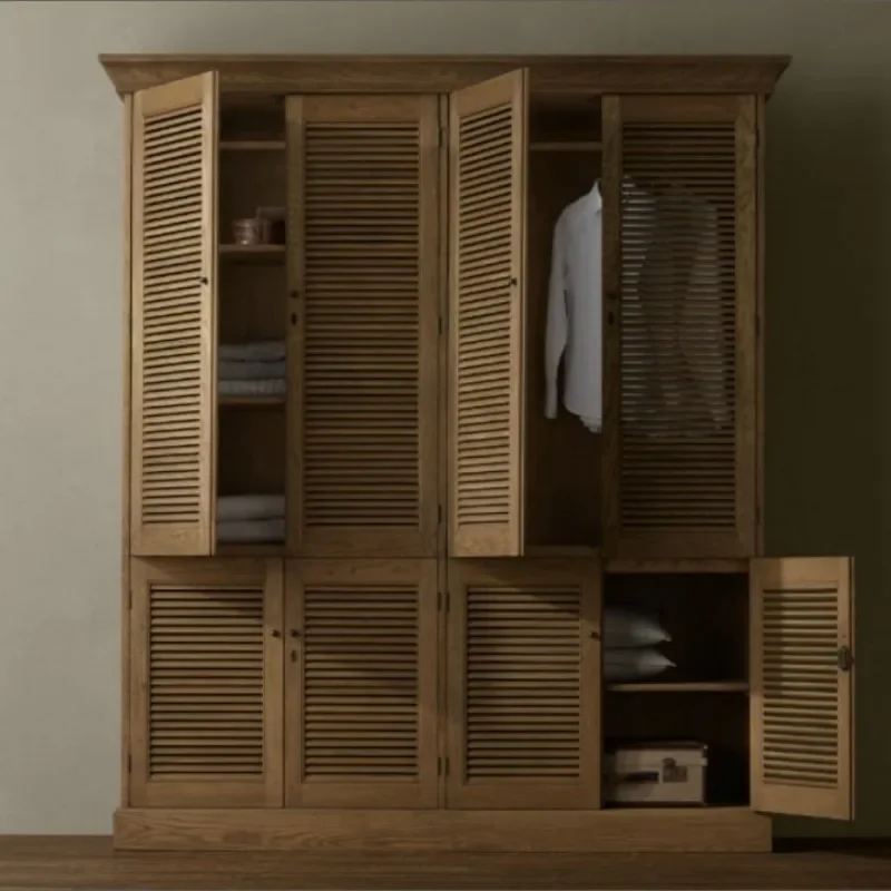 Original single French country retro log furniture four doors louver assembly wardrobe American oak locker