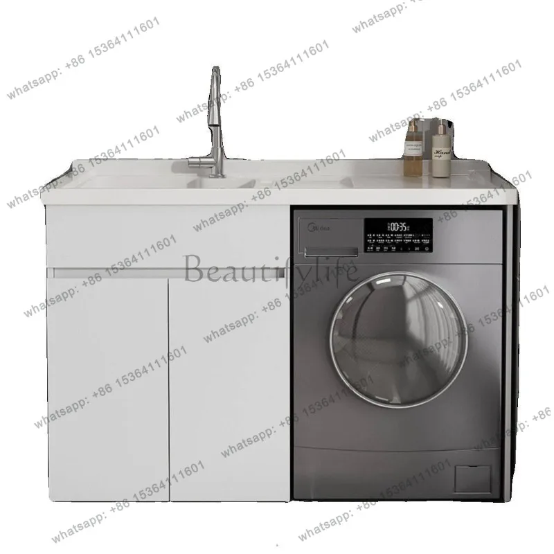 Balcony Laundry Cabinet Bathroom Laundry Sink with Scrubbing Plate Drum Washing Machine Cabinet Bathroom