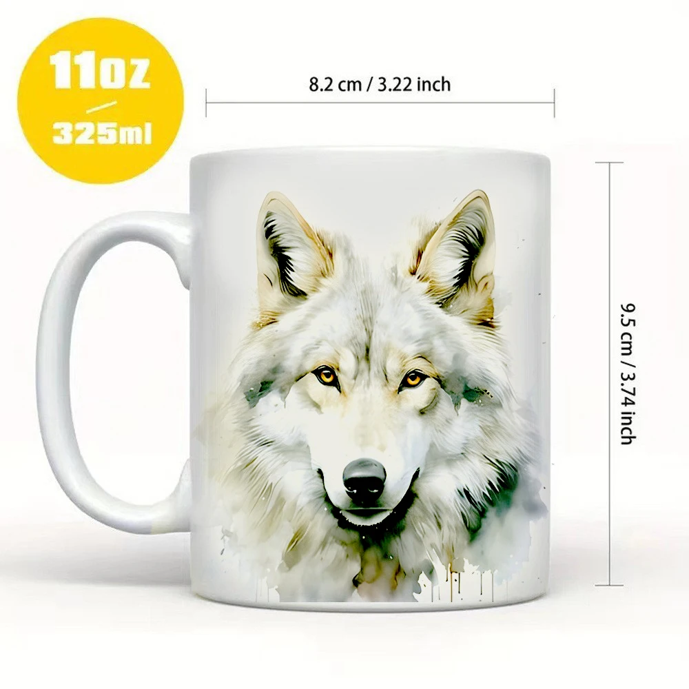 white snow wolf coffee mug 11oz ceramic tea cup Birthday gifts for animal lovers