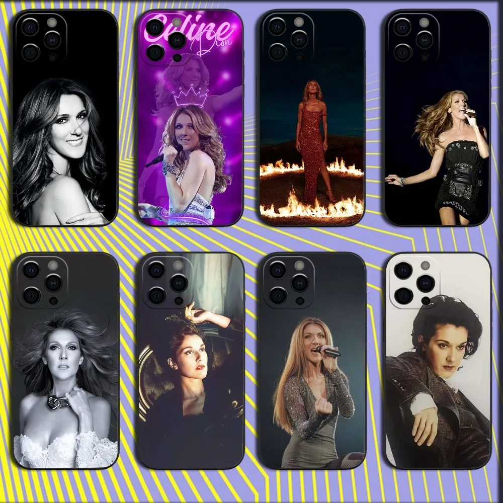 حافظة هاتف C-Celine D-Dion 90S Singer لهاتف iPhone 16,15,14,13,12,11,Pro,X,XS,Max,XR,Plus,غطاء أسود ناعم صغير