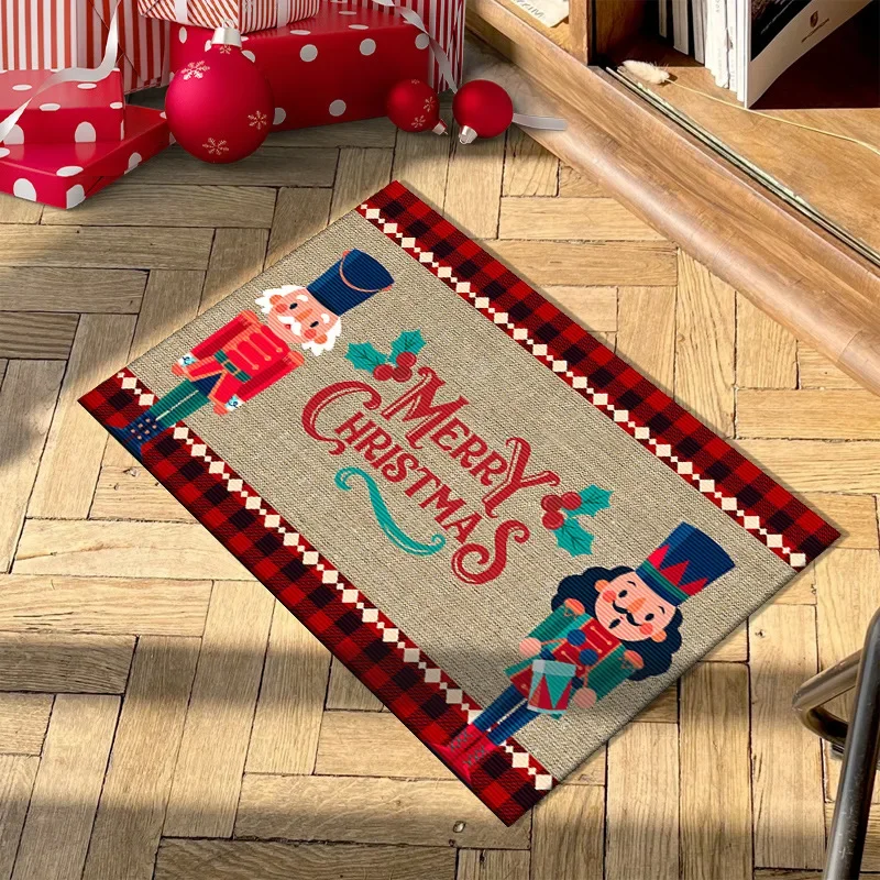 VIKAMA Nutcracker Christmas Floor Mat Festive Decoration Home Carpet Cartoon Non-Slip Kitchen Hallway Balcony Floor Entrance Ma
