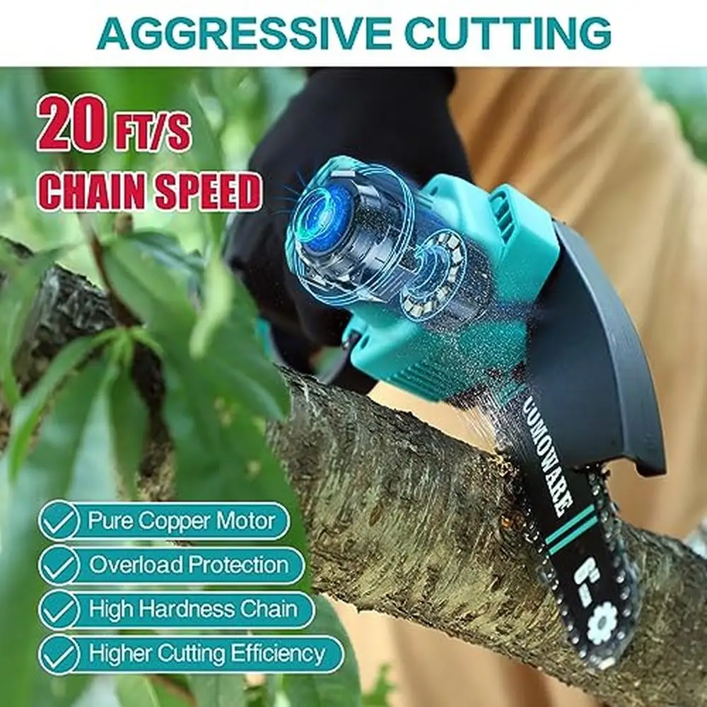 Small Cordless Chainsaw Kit with 2 Batteries Portable Handheld Electric Chainsaw Tree Cutting Lightweight & Easy to Use Saw Kit