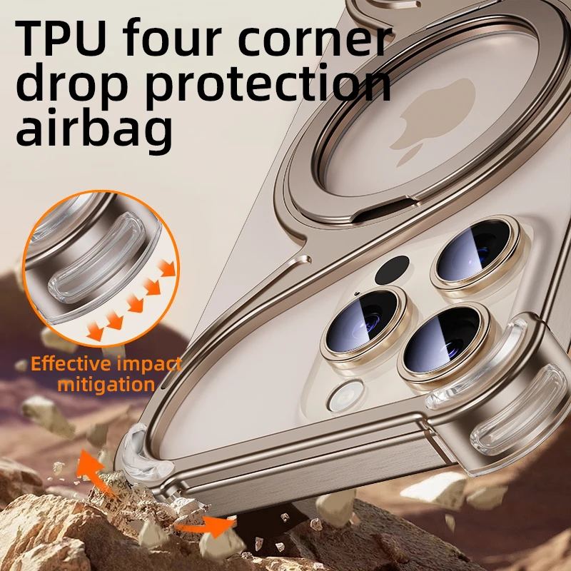 Magnetic Metal Snap-on Phone Case For Iphone16 Pro Max 15 14 13 Z Shape Geometry Stand Holder Phone Cover For IPHON 16 Promax