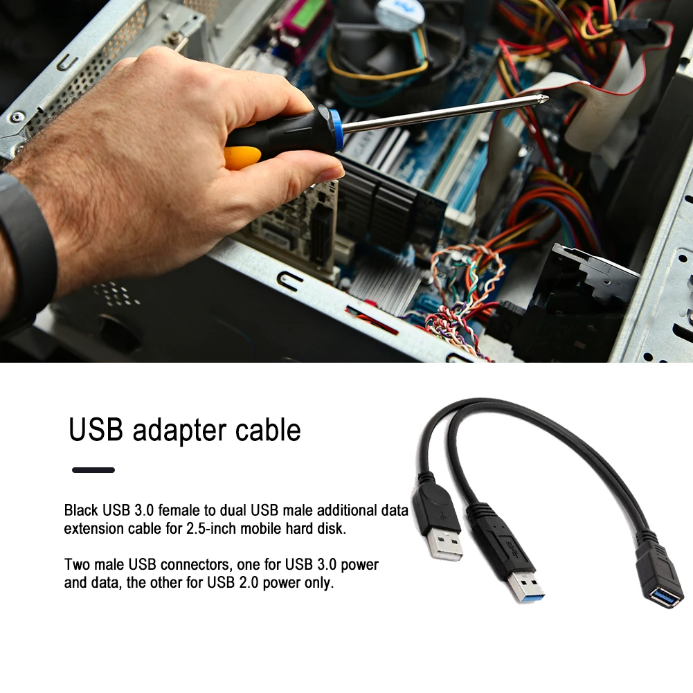 USB 3.0-Buchse auf Dual-USB-Stecker, zusätzliche Stromversorgung, Daten-Y-Splitter-Verlängerungskabel für 2,5 Zoll externen HDD SSD-Verlängerungskonverter
