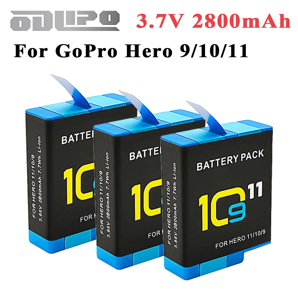 

2800mAh for GoPro Hero 11Three-Ways LED Light Battery Charger Battery Storage For GoPro 11 10 9 Accessories