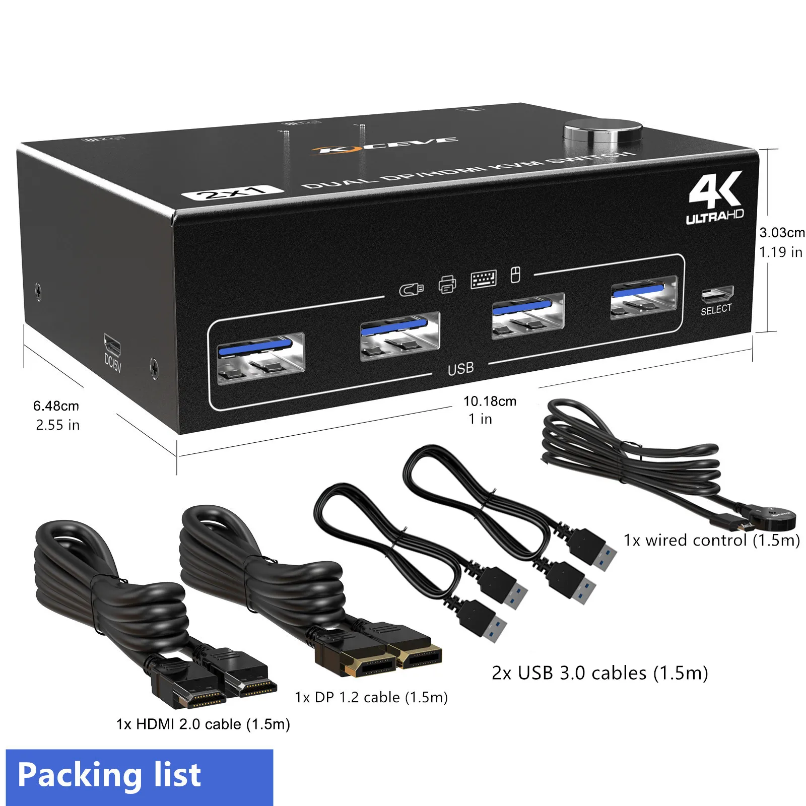 KCEVE DP HDMI USB 3.0 Dual Monitors Displayport  KVM Switch,Supports for 2 Computers Share Keyboard Mouse and Monitor images - 6