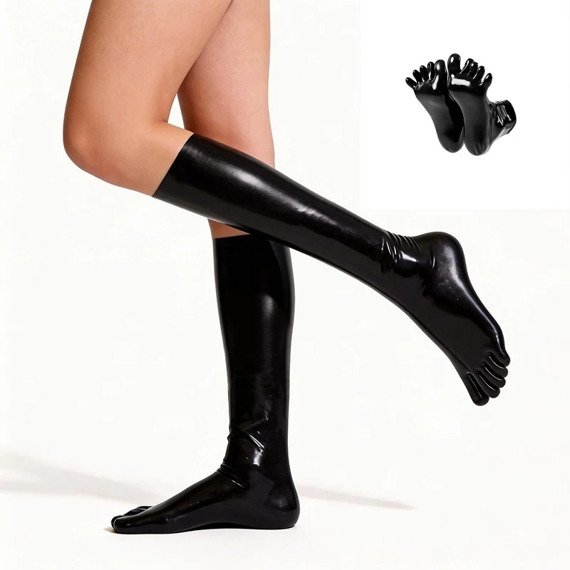 1 Pair Solid Color mid-length latex five-toe socks 3D latex clothing Sexy Woman Performance Cosplay Dress Accessories