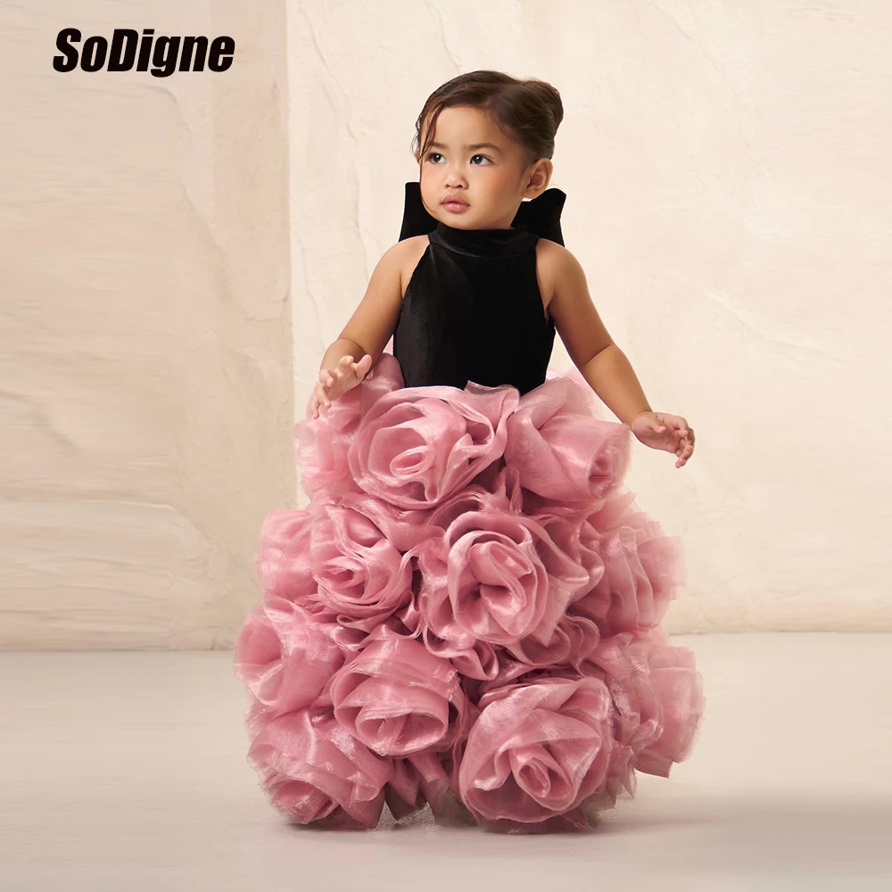 

SoDigne A-line Organza/Velvet Flower Girl Dress Sleeveless Arab Princess Kid Gown Long Girls Birthday Party Dresses Customized
