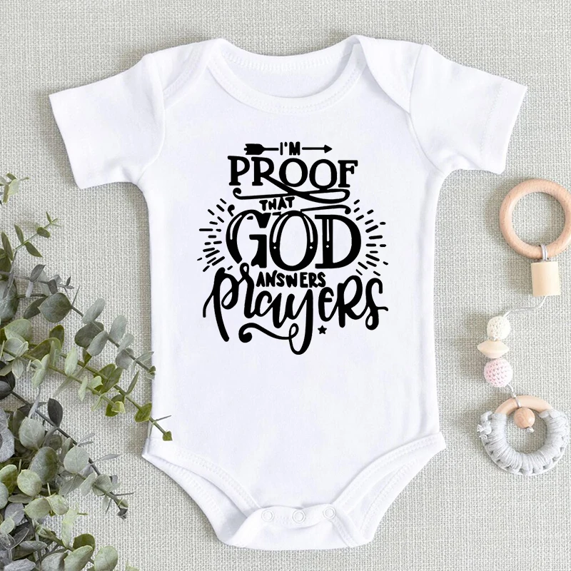 

0-24 Months Boy Girl Newborn Clothing I'm Proof That God Answers Prayers Print Fashion Letter Infant Jumpsuits Cotton Romper