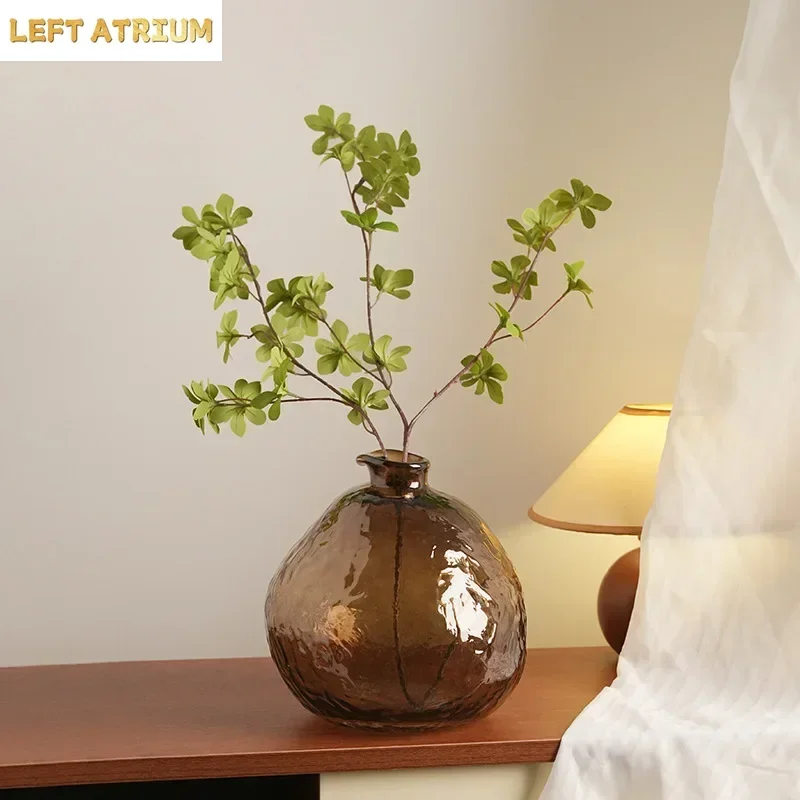 Transparent Brown Glass Vase Hydroponics Plant Pot Table Decoration Flowers Arrangement Floral Vases Room Aesthetic Decor